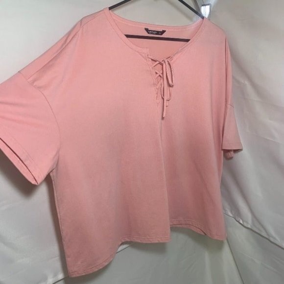 Shein Curve Woman's Corset Tie Neckline Short Sleeves Comfy Light Pink T… - Picture 5 of 7